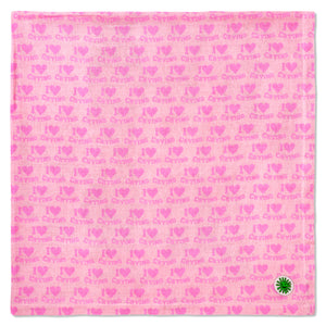 flat layout of i heart crying print oversized extra large muslin by sunny and moon for gift set presentation