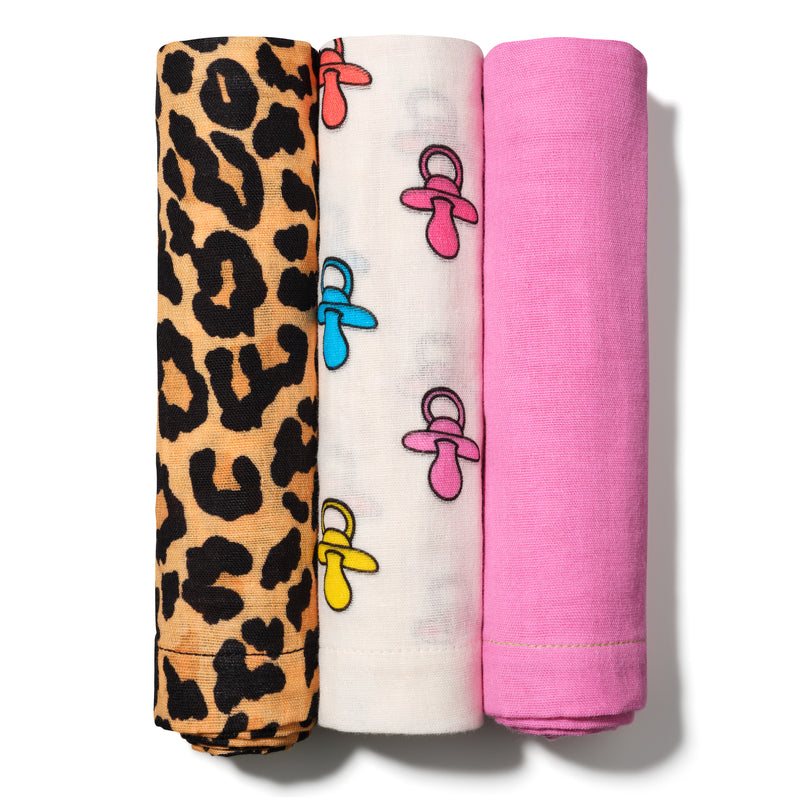 peachie baby muslin burp cloth swaddle i heart crying stylish cool luxury premium baby gift leopard dummy