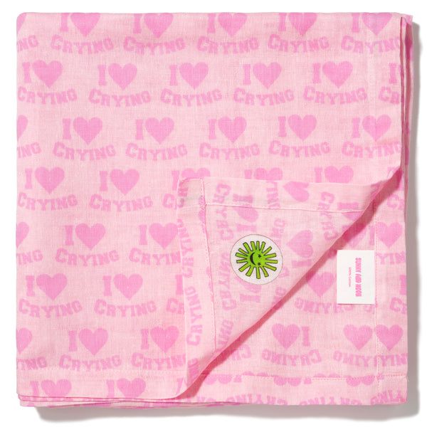 large i heart crying print baby muslin cloth folded with corner detail for  baby gift set presentation by sunny and moon